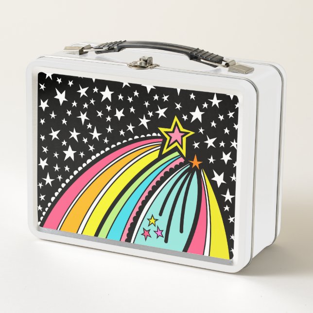 Personalised Rainbow Shooting Star Space Metal Lunch Box (Front)