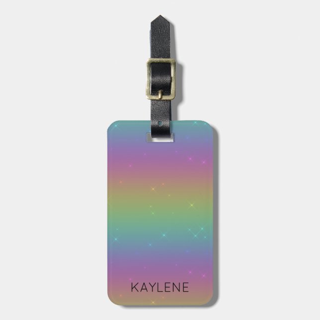 Personalised Rainbow Sparkles Luggage Tag (Front Vertical)
