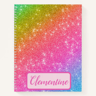 Personalised Rainbow Starry Glitter Sketchbook Notebook