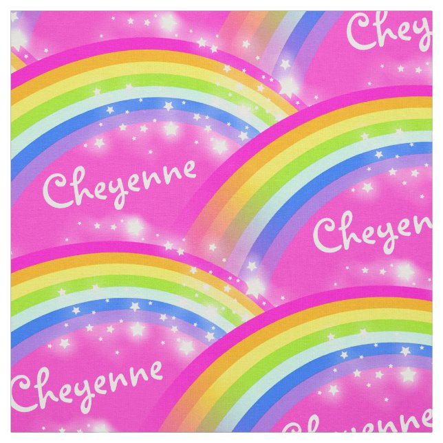 Personalised rainbow stars pink repeat pattern fabric (Swatch)