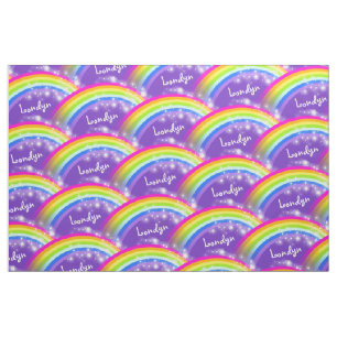 Personalised rainbow stars purple repeat pattern fabric