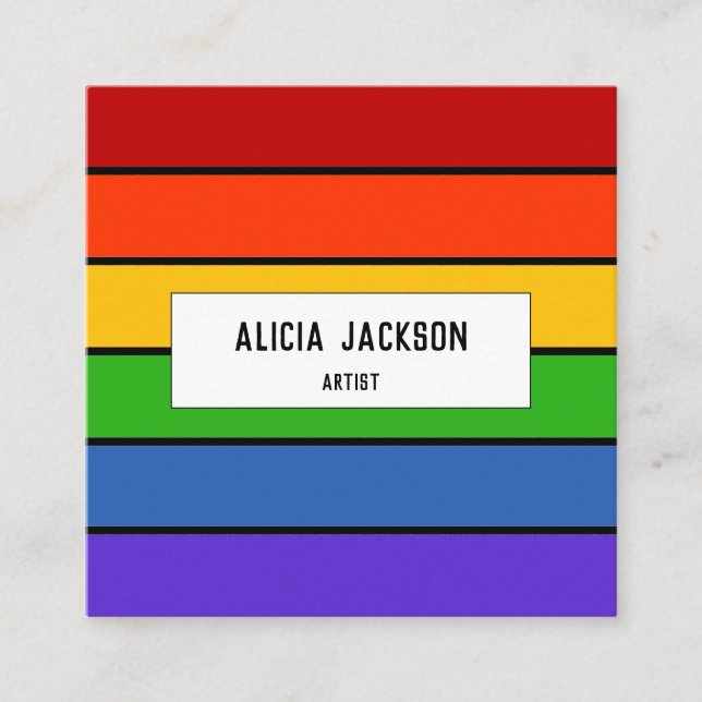 Personalised | Rainbow Stripe Square Business Card (Front)