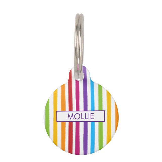 Personalised Rainbow Stripes Pet Tag (Front)
