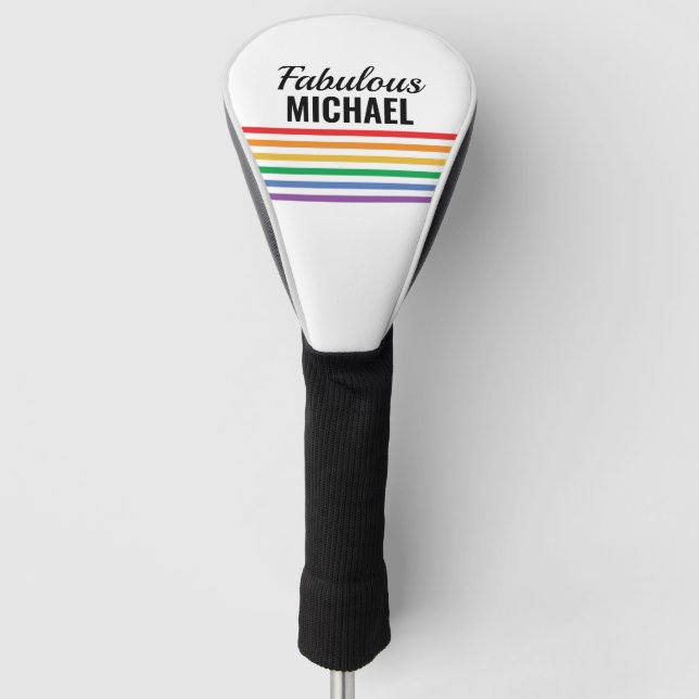 Personalised Rainbow Stripes White LGBT Custom Golf Head Cover (Front)