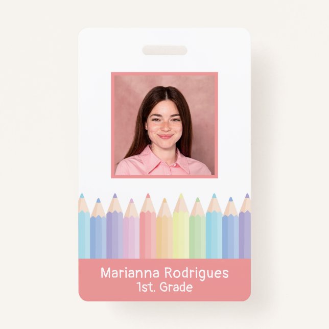 Personalised Rainbow Teacher Name Photo ID ID Badge (Front)