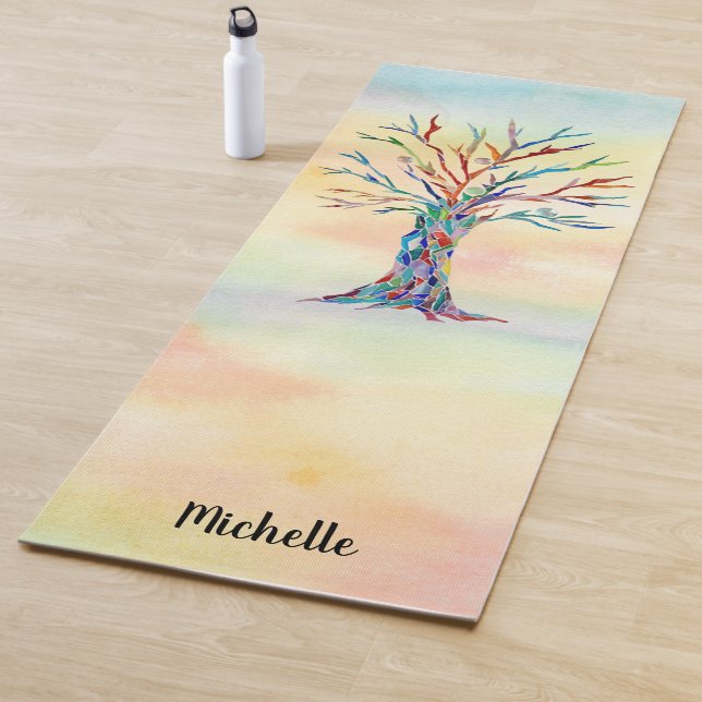 Personalised Rainbow Tree Watercolor Yoga Mat (In Situ)