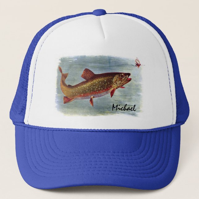 Personalised Rainbow Trout Chasing a Fly Lure Trucker Hat (Front)