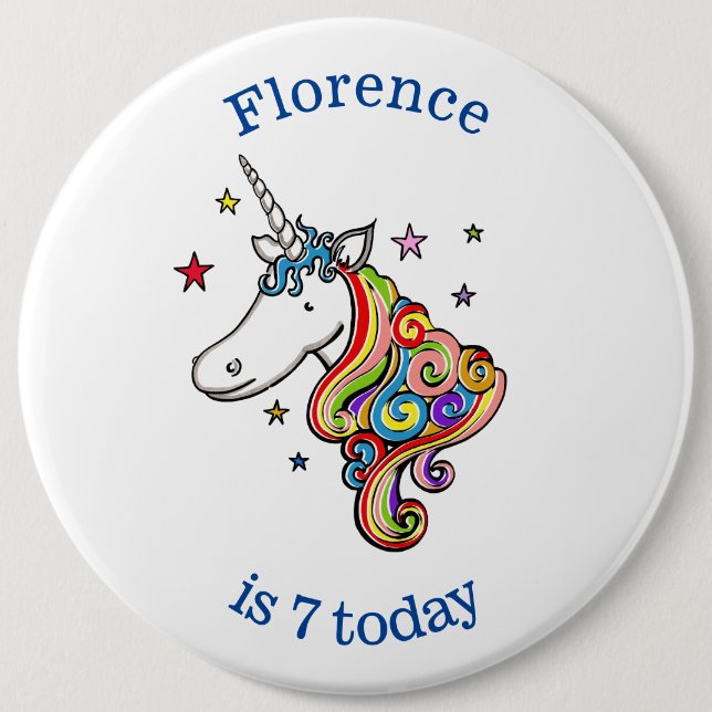 Personalised Rainbow Unicorn Age Birthday Badge (Front)