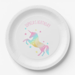 Personalised Rainbow Unicorn Birthday Paper Plate