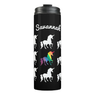Personalised Rainbow Unicorn Black White Pattern Thermal Tumbler