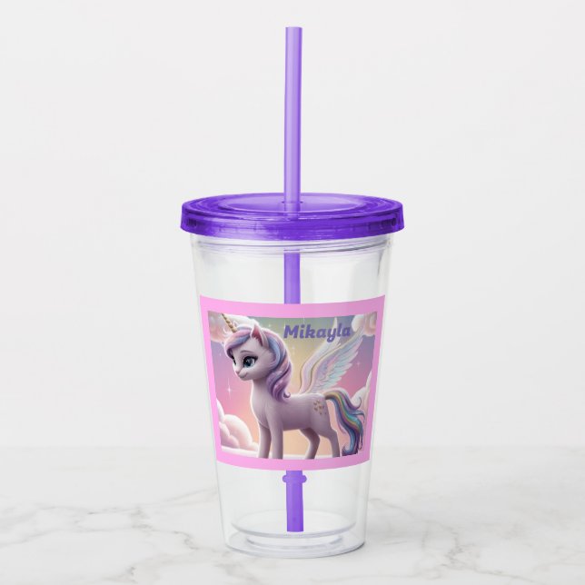 Personalised Rainbow Unicorn Cat Acrylic Tumbler (Front)
