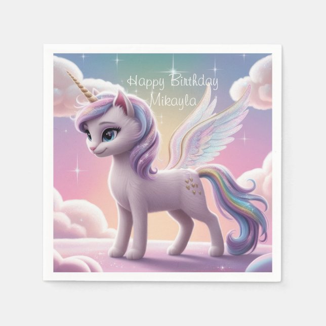 Personalised Rainbow Unicorn Cat Napkin (Front)