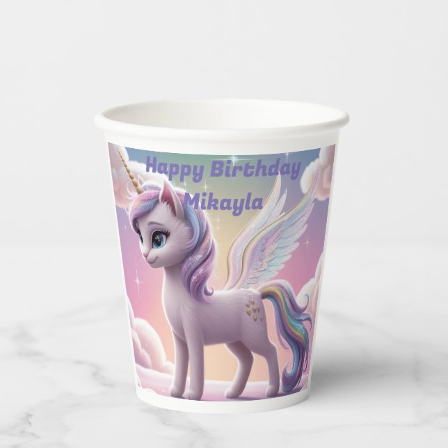 Personalised Rainbow Unicorn Cat Paper Cups (Front)