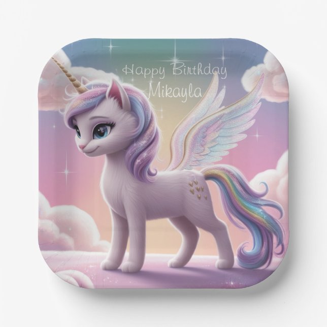 Personalised Rainbow Unicorn Cat Paper Plate (Front)