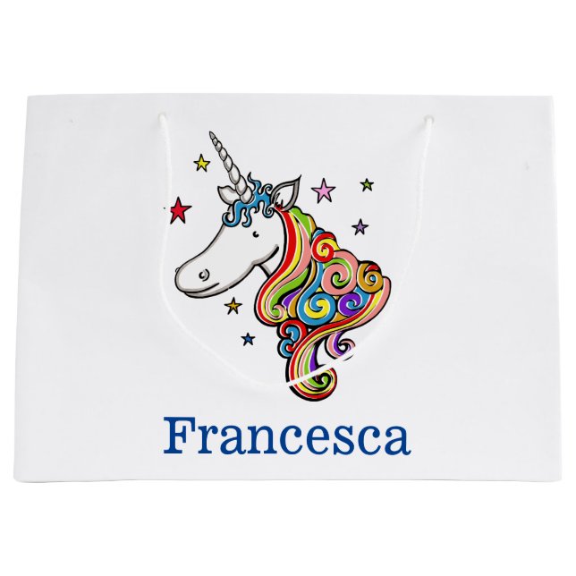 Personalised Rainbow Unicorn Heart Large Gift Bag (Front)