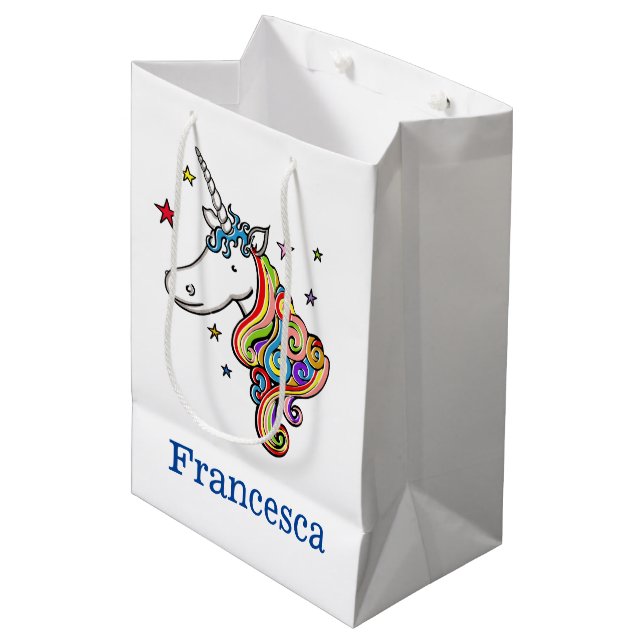 Personalised Rainbow Unicorn Heart Medium Gift Bag (Front Angled)