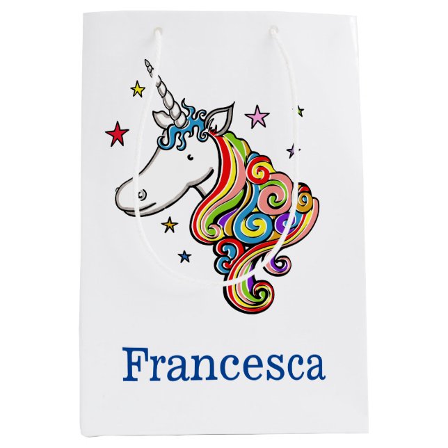 Personalised Rainbow Unicorn Heart Medium Gift Bag (Front)