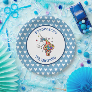 Personalised Rainbow Unicorn Heart Paper Plate