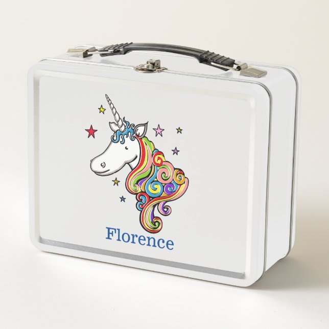 Personalised Rainbow Unicorn Metal Lunch Box (Front)