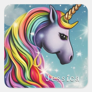 Personalised Rainbow Unicorn Name Square Sticker