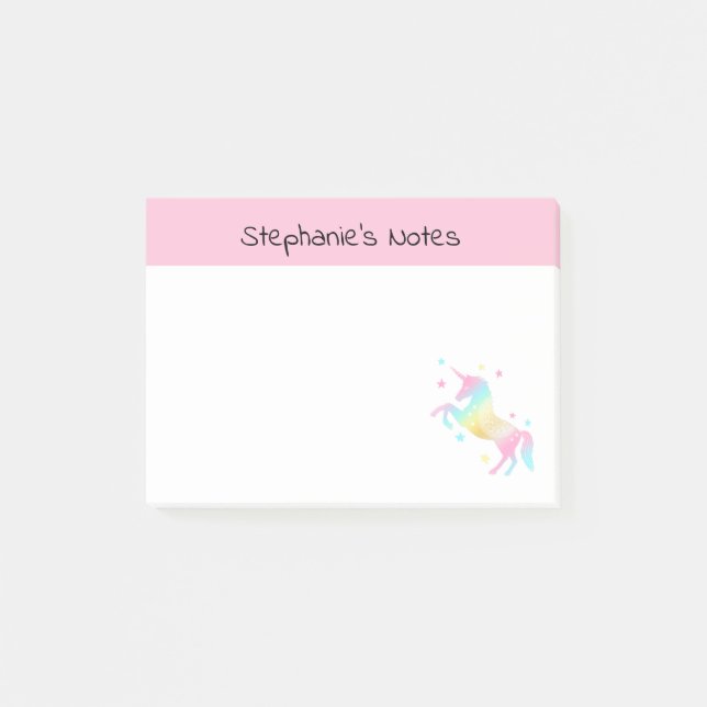 Personalised Rainbow Unicorn Post-it Notes (Front)