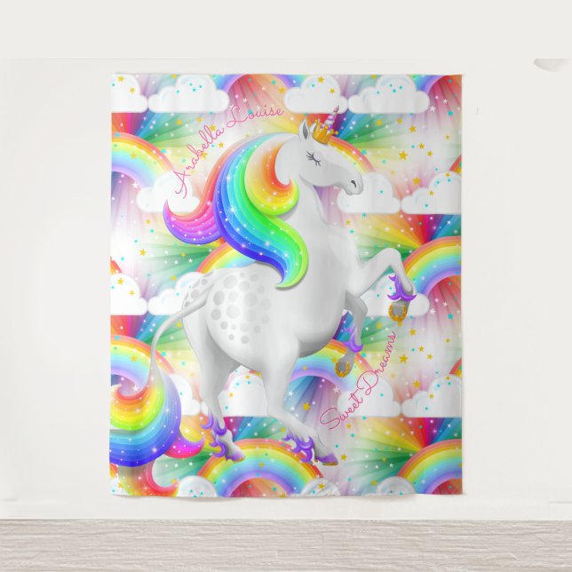 Personalised Rainbow Unicorn Princess Tapestry (Front)