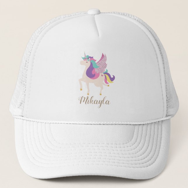 Personalised Rainbow Unicorn Simple Cute Trucker Hat (Front)
