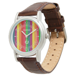 Personalised Rainbow Vertical Stripes Dial Watch