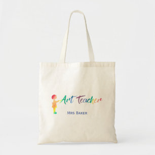 Personalised Rainbow Watercolor Art Teacher Unique Tote Bag