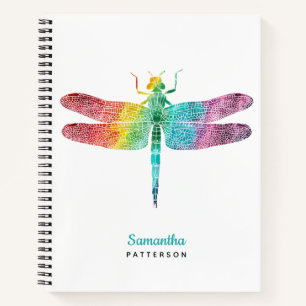 Personalised Rainbow Watercolor Dragonfly Feminine Notebook