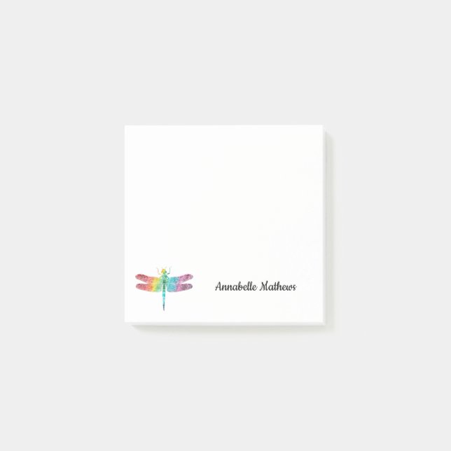 Personalised Rainbow Watercolor Dragonfly Feminine Post-it Notes (Front)