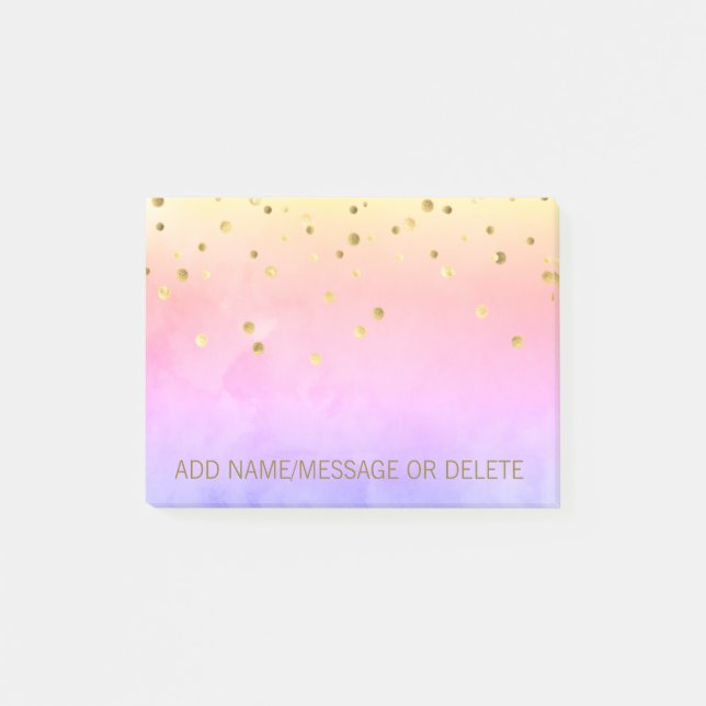 Personalised Rainbow Watercolor Faux Gold Foil Post-it Notes (Front)