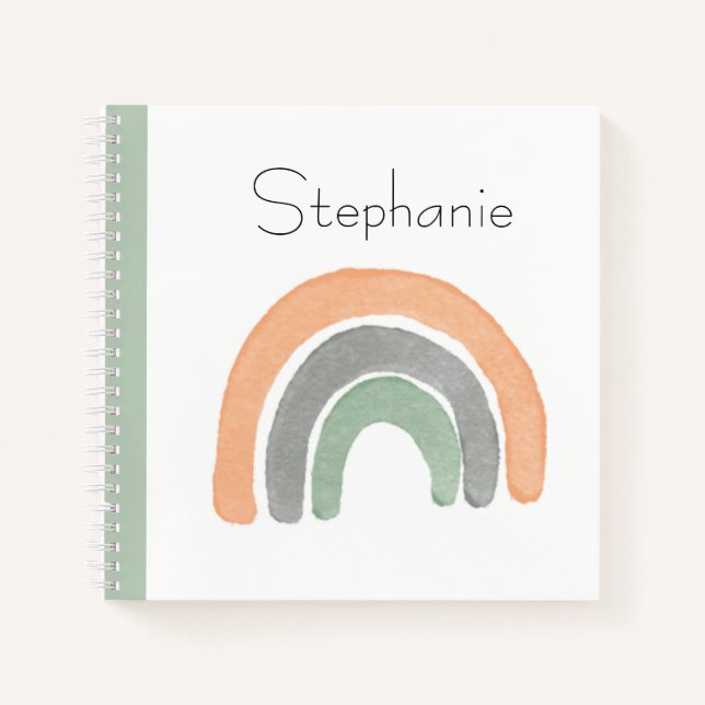 Personalised Rainbow Watercolor Modern Sketch Notebook (Front)