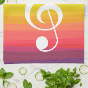 Personalised Rainbow Watercolor Treble Clef Tea Towel