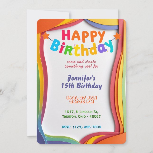 Personalised Rainbow Waves Birthday Card (Front)