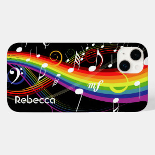 Personalised Rainbow White Music Notes on Black Case-Mate iPhone 14 Plus Case