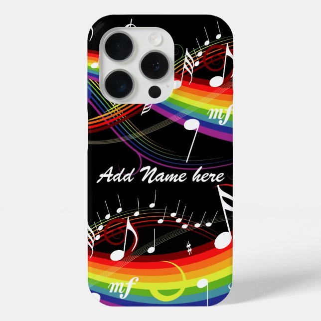 Personalised Rainbow White Music Notes on Black Case-Mate iPhone Case (Back)