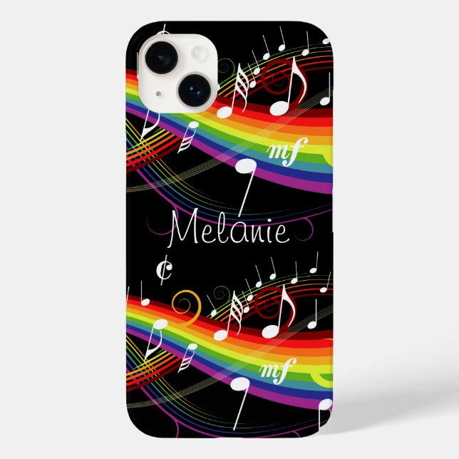 Personalised Rainbow White Music Notes on Black Case-Mate iPhone Case (Back)