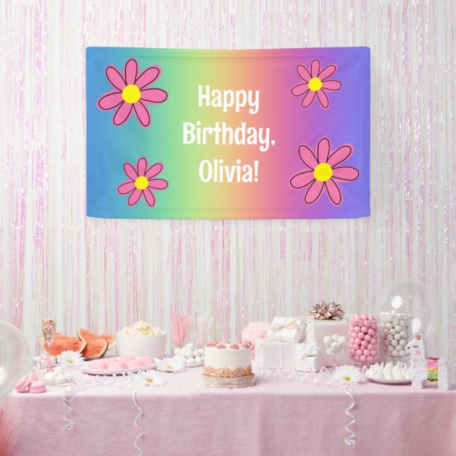 Personalised Rainbow with Flowers Banner (Party)
