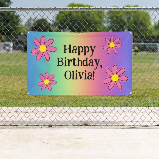 Personalised Rainbow with Flowers Banner (Insitu)