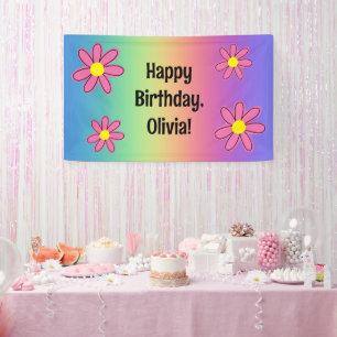 Personalised Rainbow with Flowers Banner