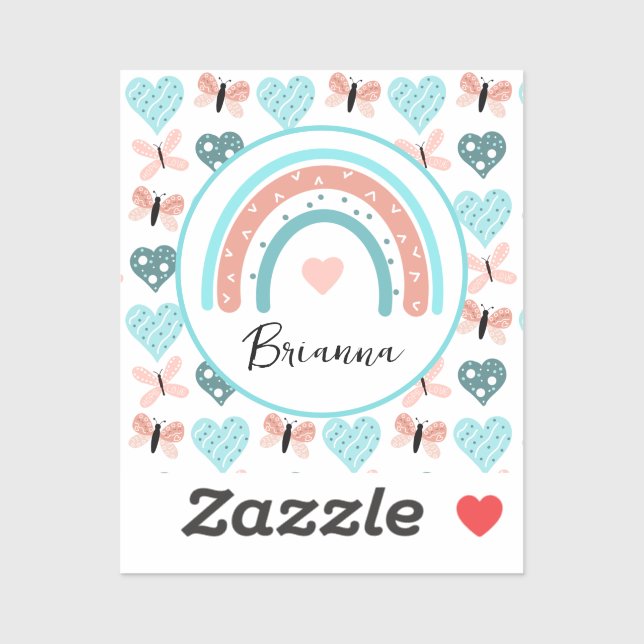 Personalised Rainbows, Butterflies and Hearts (Sheet)