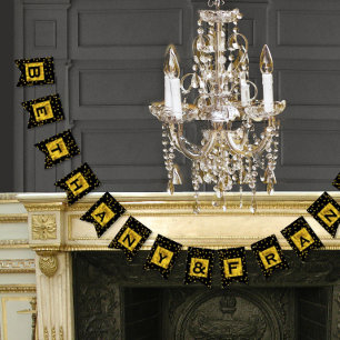 Personalised Random Gold Dot Patten Wedding Bunting