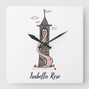 Personalised Rapunzel Princess Medium Skin Tone Square Wall Clock