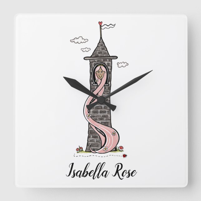 Personalised Rapunzel Princess Medium Skin Tone Square Wall Clock (Front)