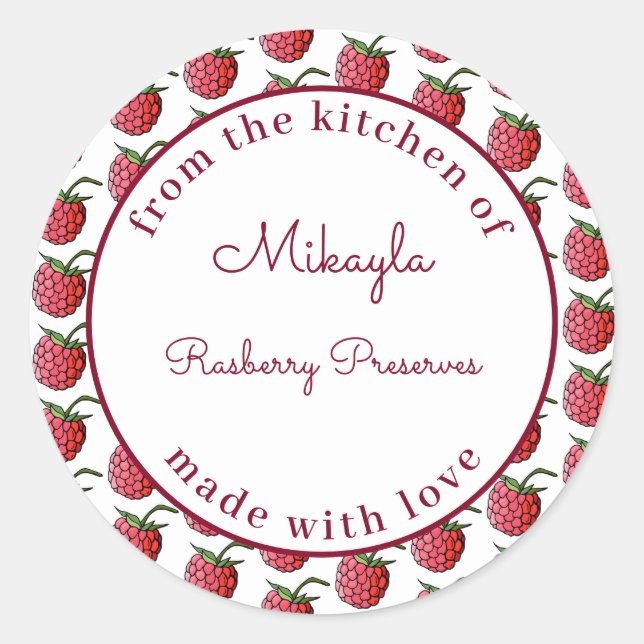 Personalised Raspberry Jam From the kitchen of Cla Classic Round Sticker (Front)