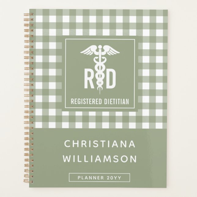 Personalised RD Registered Dietician Plaid Pattern Planner (Front)