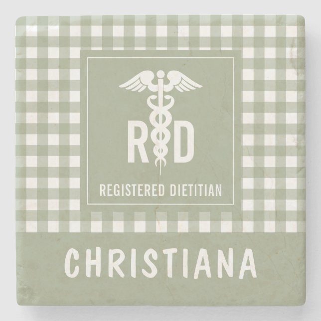 Personalised RD Registered Dietician Plaid Pattern Stone Coaster (Front)