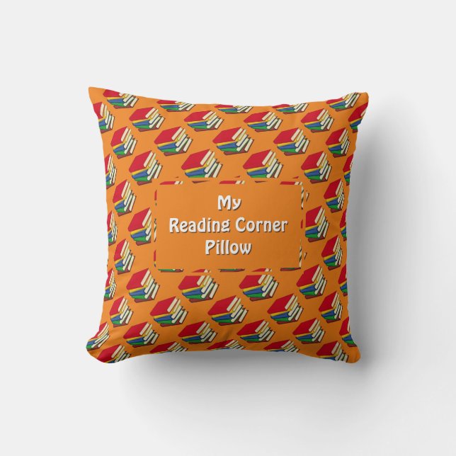 Personalised READING CORNER BOOKS Orange Cushion (Front)