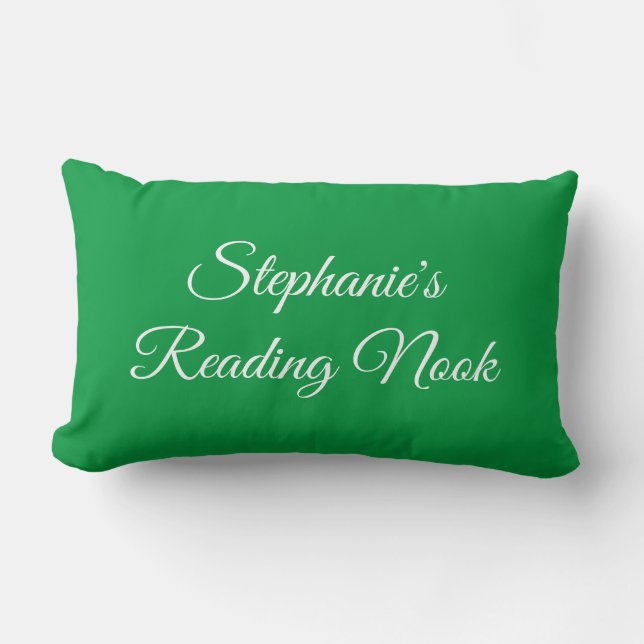 Personalised reading cushion, elegant, Kelly green Lumbar Cushion (Front)